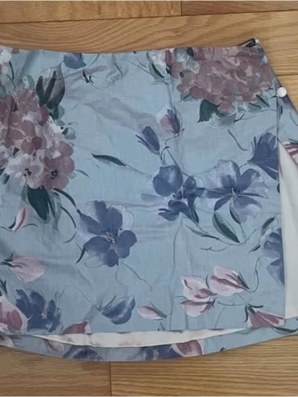 Light Blue Floral Wrap Mini Skirt - Feminine Summer Style